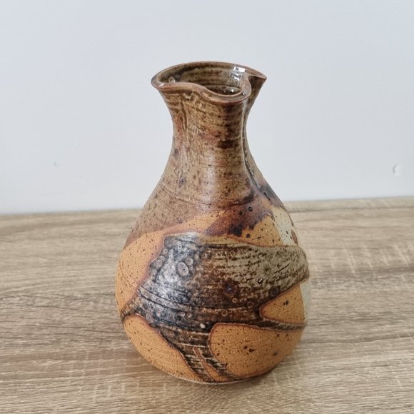 Vintage Stoneware Jug Vase Brown Splatter Organic - Picture 10 of 13